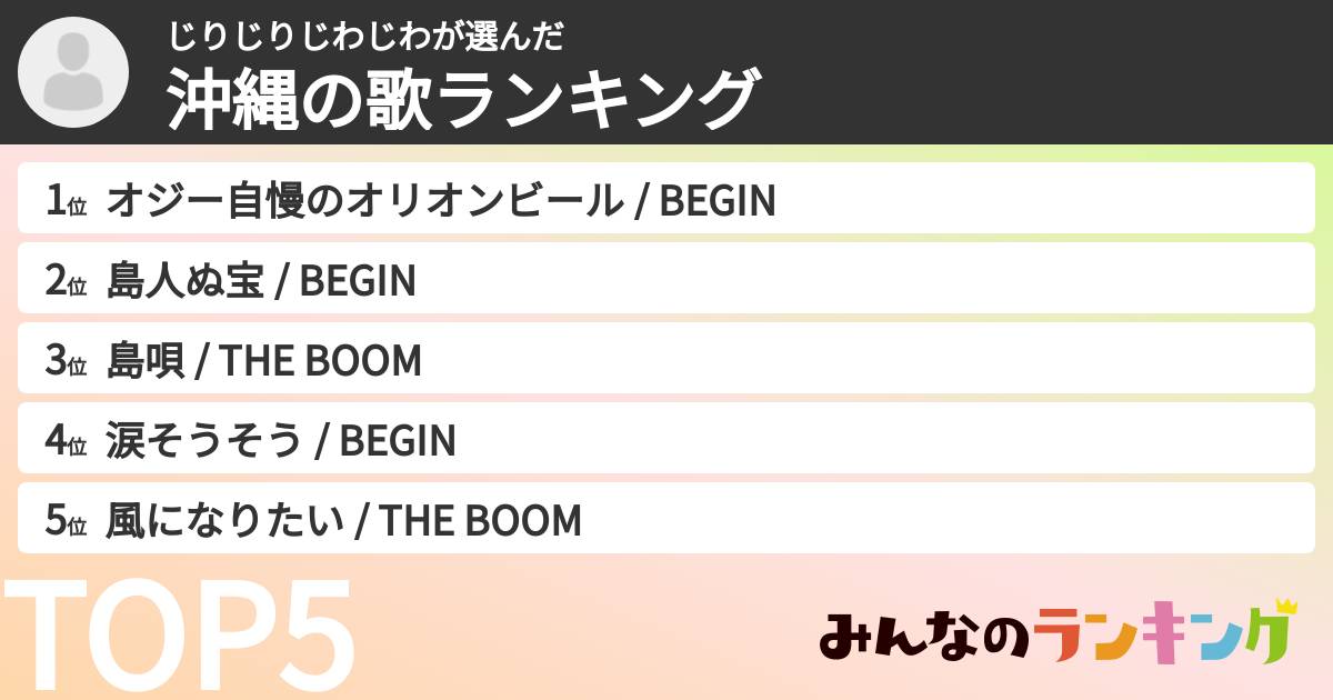 じりじりじわじわさんの「沖縄の歌ランキング」