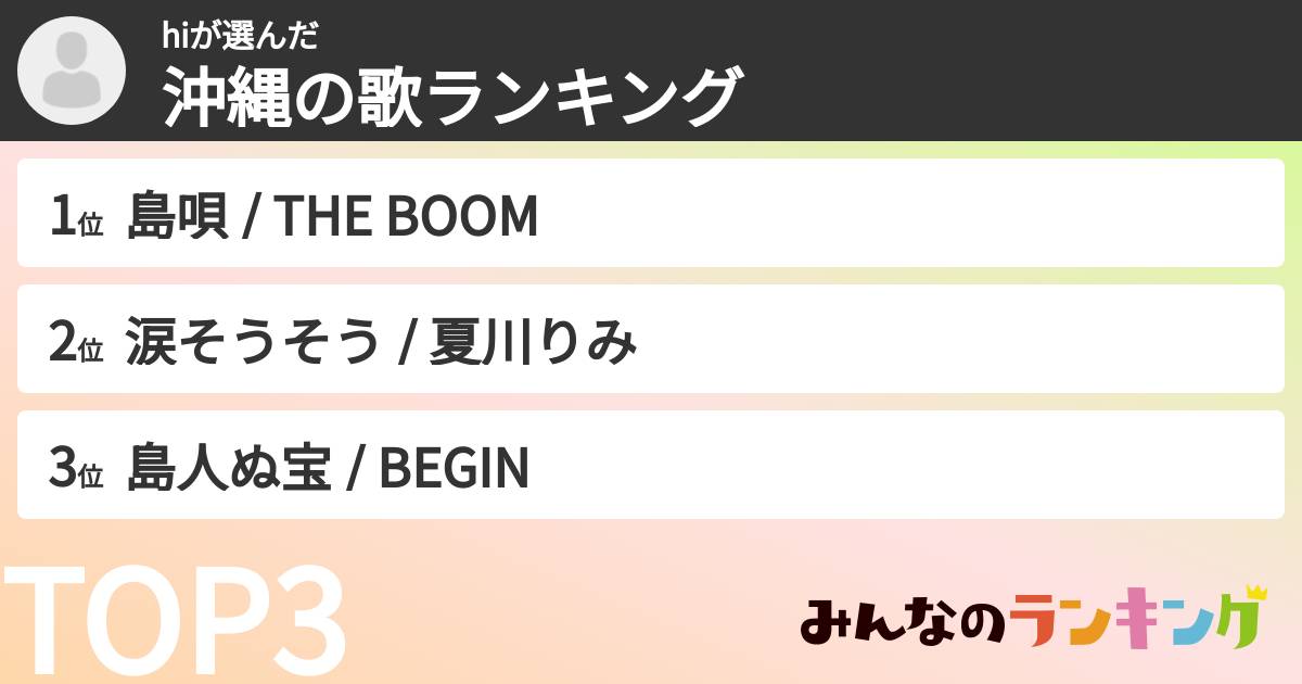 hiさんの「沖縄の歌ランキング」