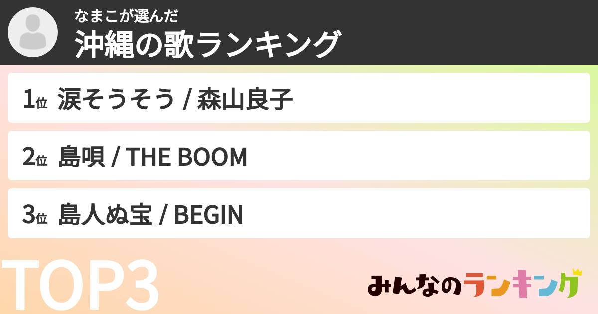 なまこさんの「沖縄の歌ランキング」