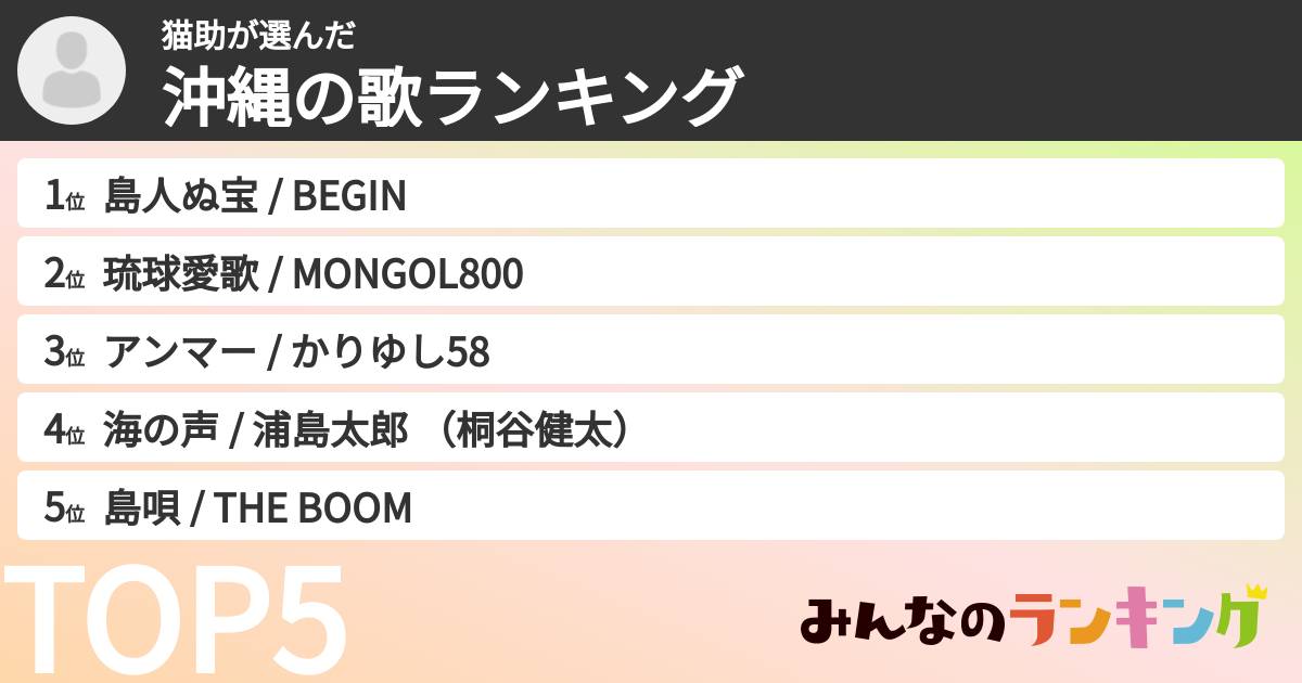 猫助さんの「沖縄の歌ランキング」