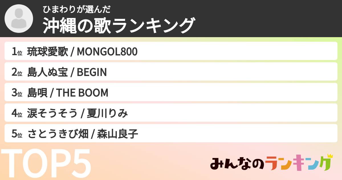 ひまわりさんの「沖縄の歌ランキング」