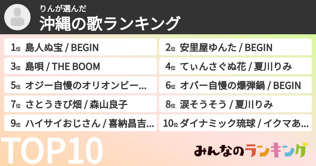 りんさんの「沖縄の歌ランキング」