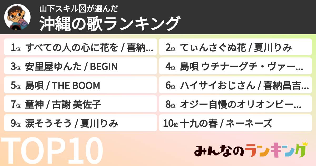 山下スキル☪さんの「沖縄の歌ランキング」