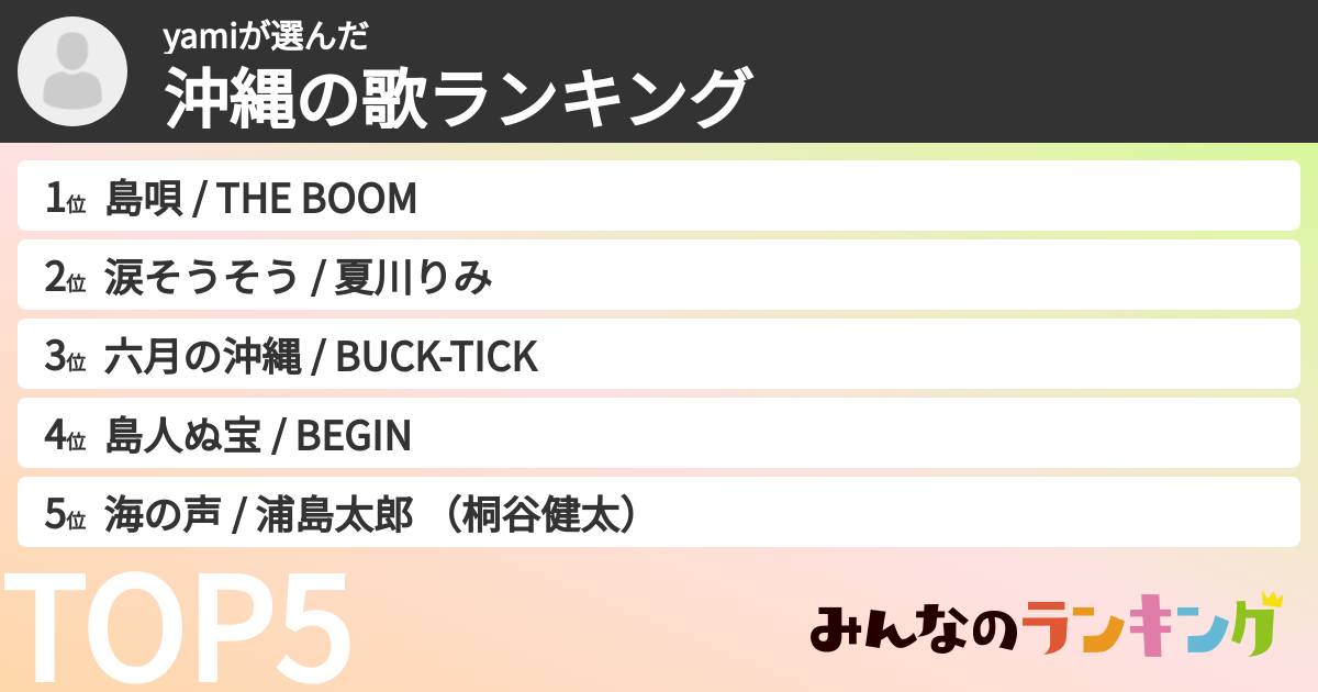 yamiさんの「沖縄の歌ランキング」