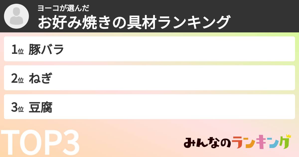ヨーコさんの「お好み焼きの具材ランキング」