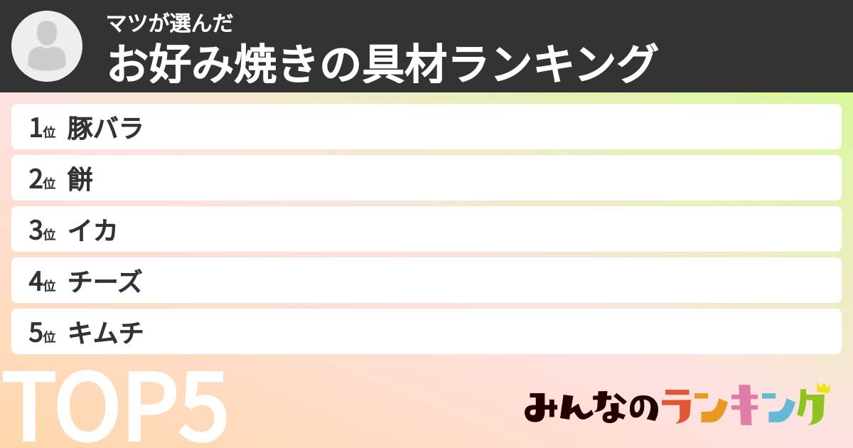 マツさんの「お好み焼きの具材ランキング」