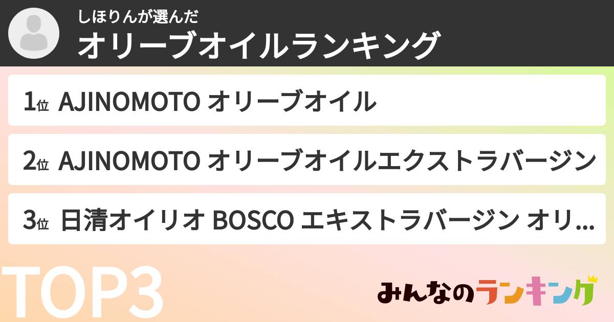 しほりんさんの「オリーブオイルランキング」