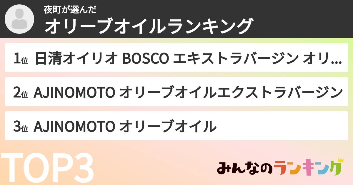 夜町さんの「オリーブオイルランキング」