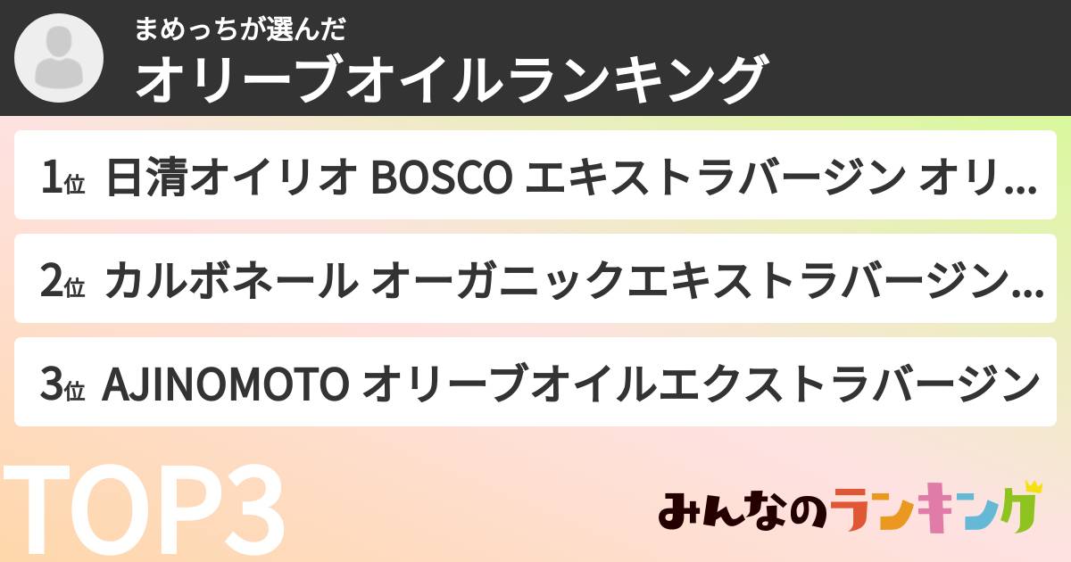 まめっちさんの「オリーブオイルランキング」