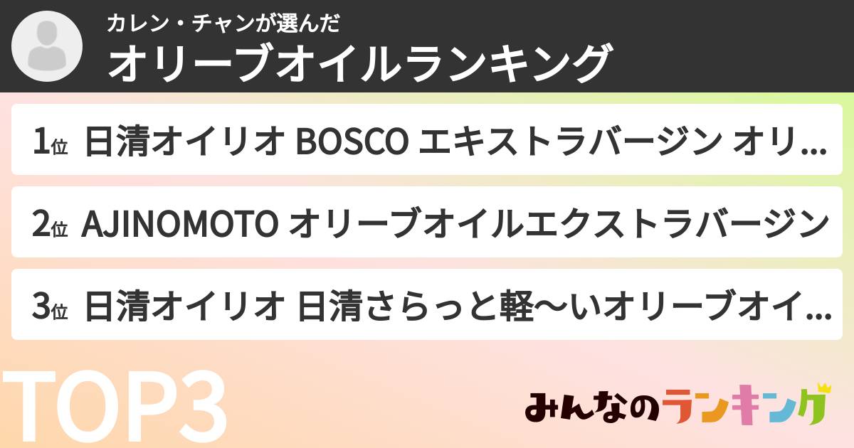 カレン・チャンさんの「オリーブオイルランキング」