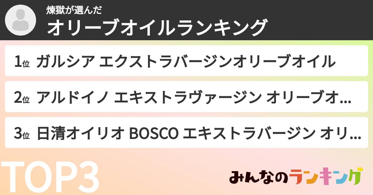 煉獄さんの「オリーブオイルランキング」