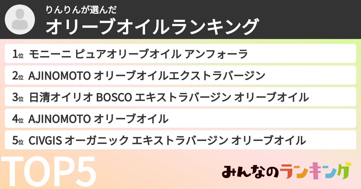りんりんさんの「オリーブオイルランキング」