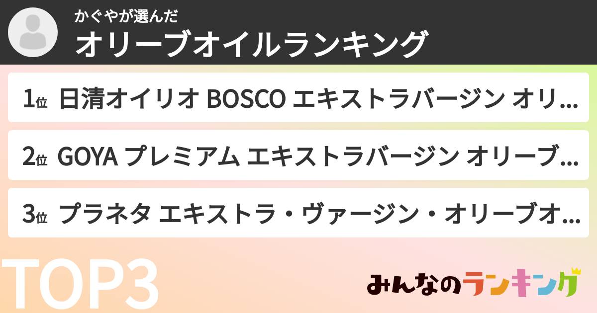 かぐやさんの「オリーブオイルランキング」