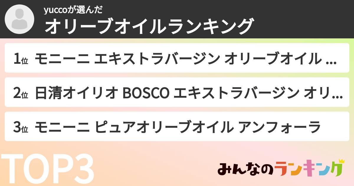 yuccoさんの「オリーブオイルランキング」