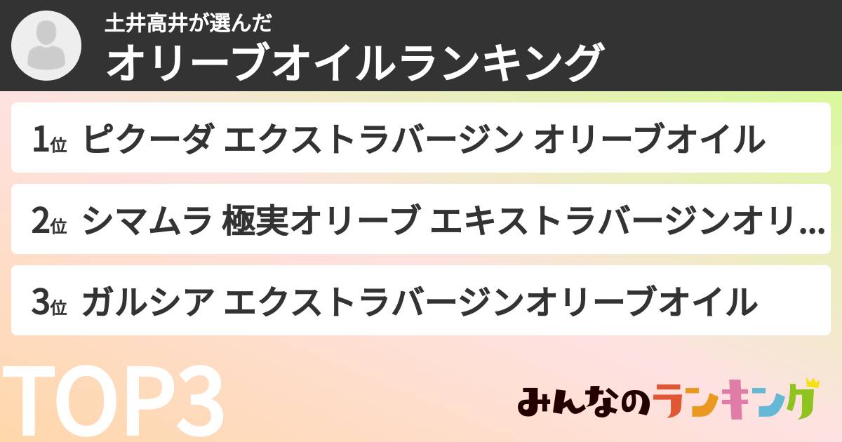 土井高井さんの「オリーブオイルランキング」