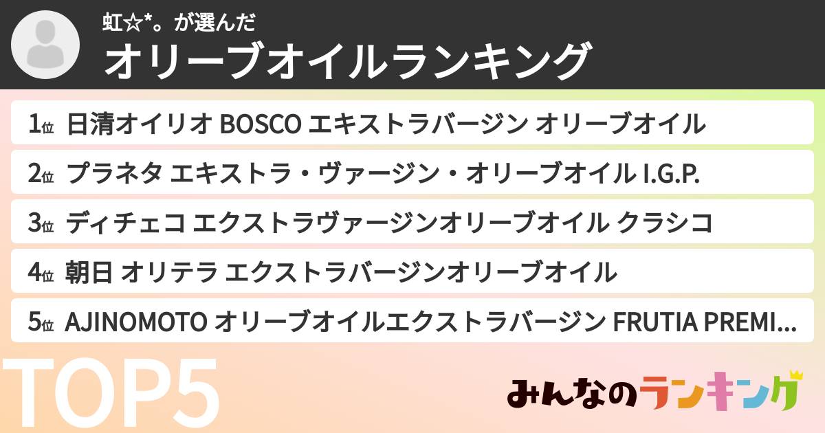 虹☆*。さんの「オリーブオイルランキング」