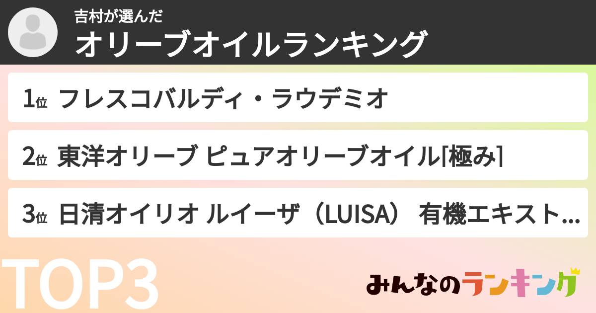 吉村さんの「オリーブオイルランキング」