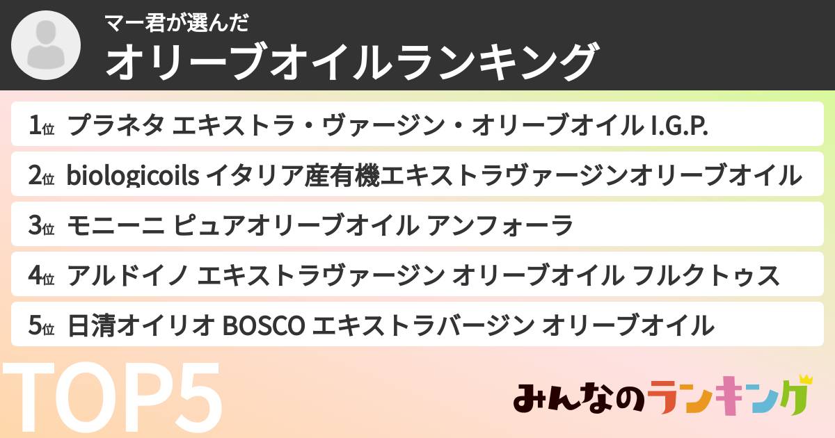 マー君さんの「オリーブオイルランキング」