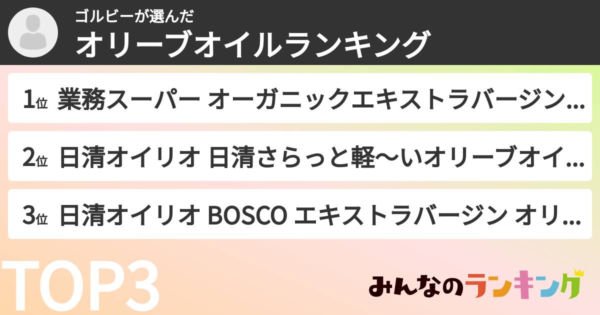 ゴルビーさんの「オリーブオイルランキング」