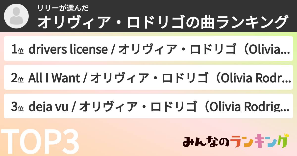 リリーさんの「オリヴィア・ロドリゴの曲ランキング」