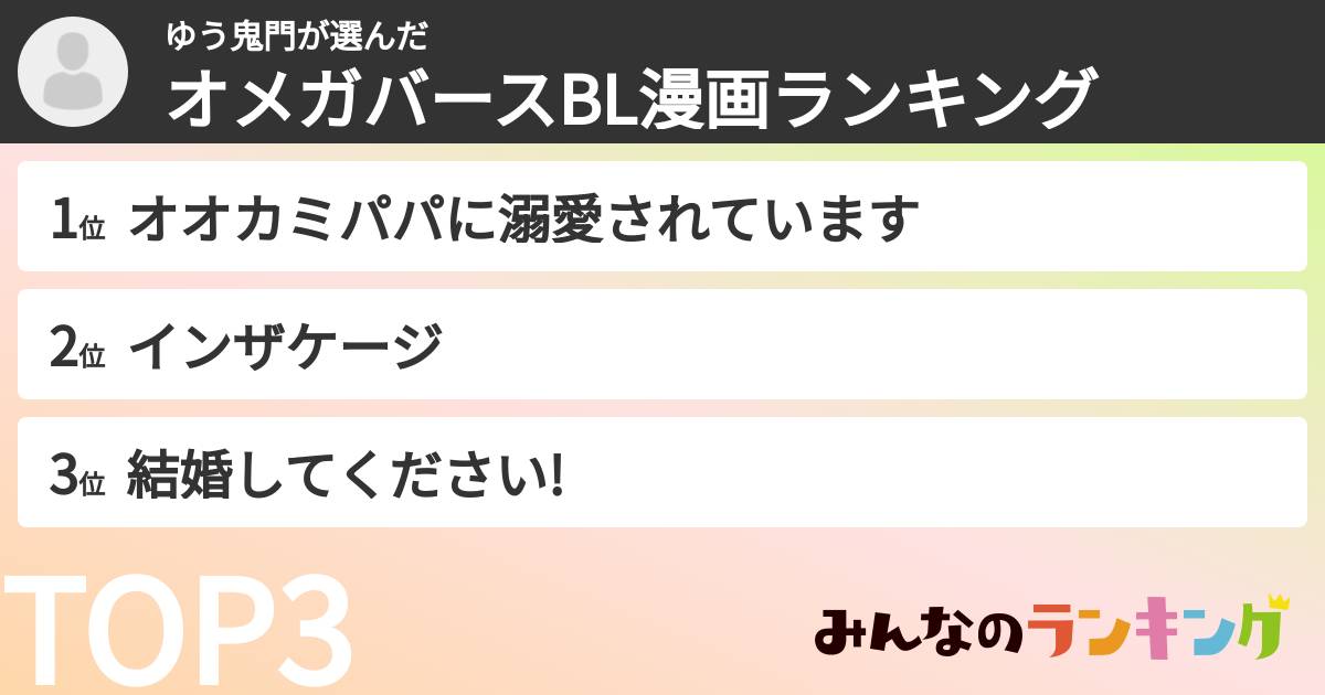 ゆう鬼門さんの「オメガバースBL漫画ランキング」