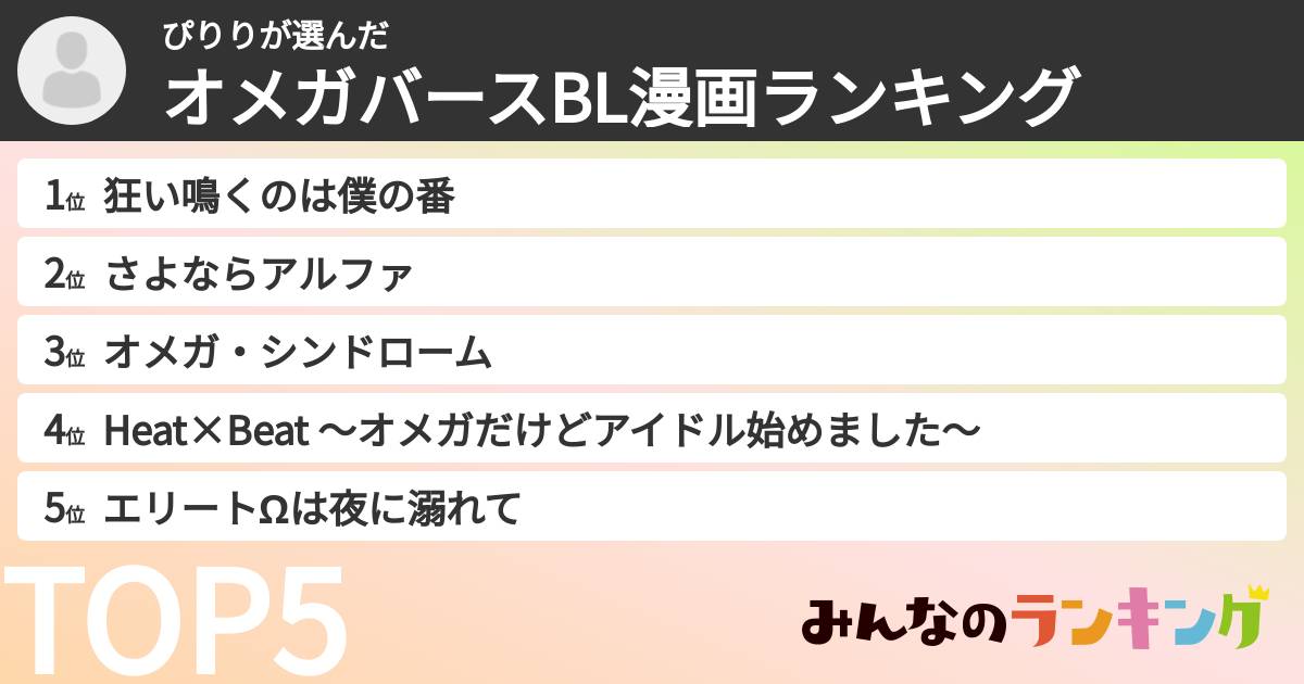 ぴりりさんの「オメガバースBL漫画ランキング」