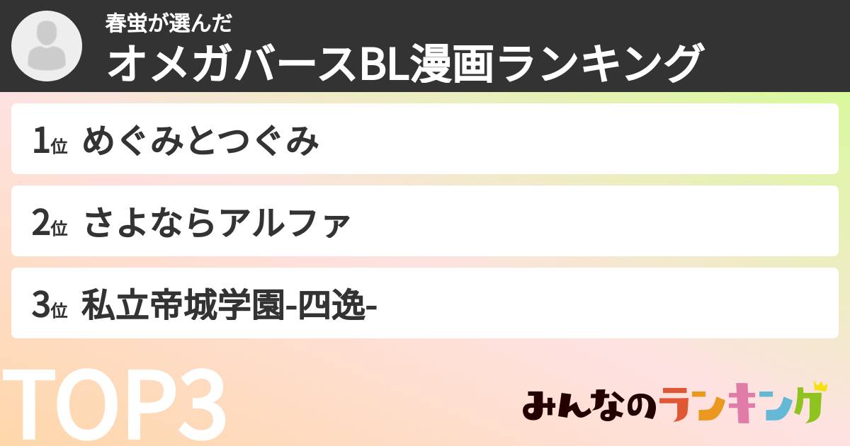 春蛍さんの「オメガバースBL漫画ランキング」