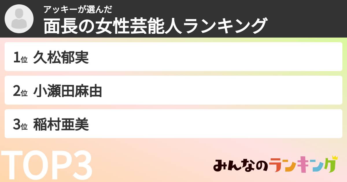 アッキーさんの「面長の女性芸能人ランキング」