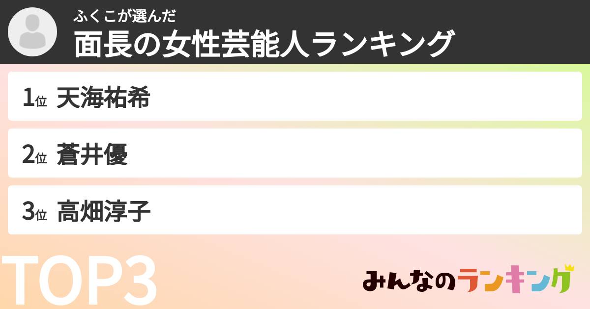ふくこさんの「面長の女性芸能人ランキング」