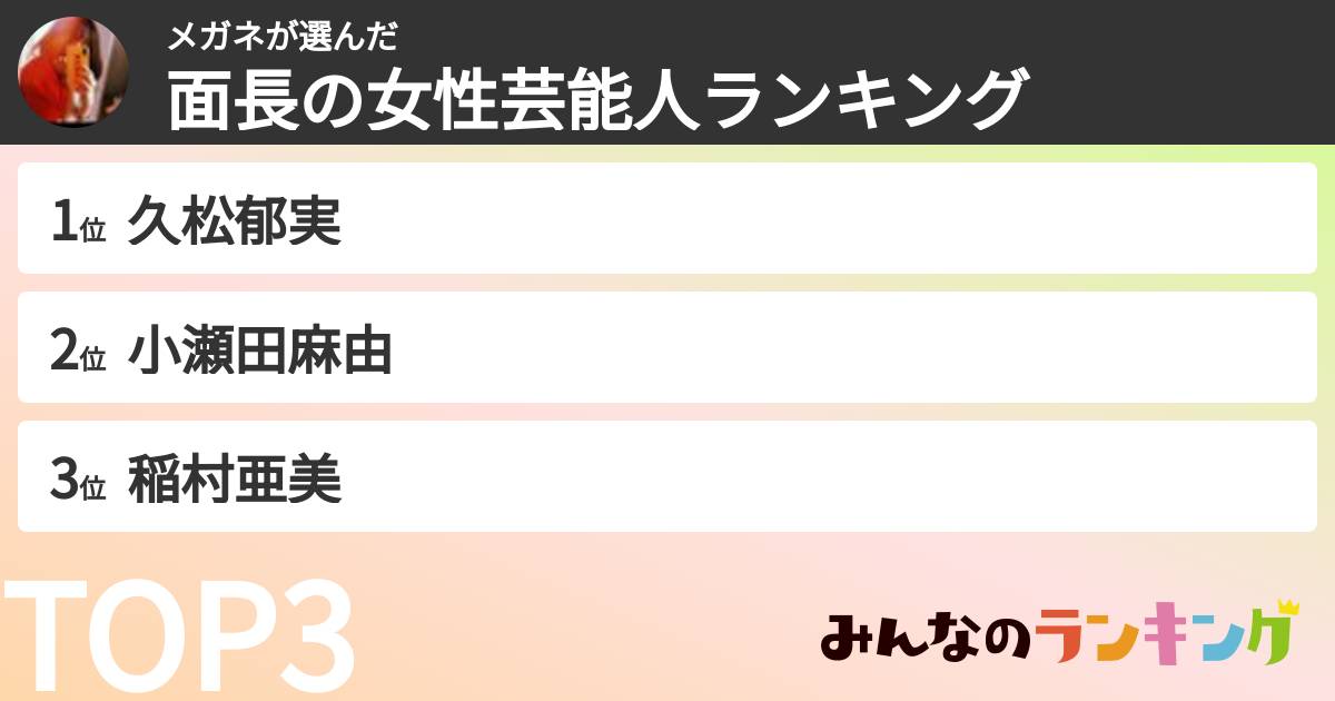 メガネさんの「面長の女性芸能人ランキング」