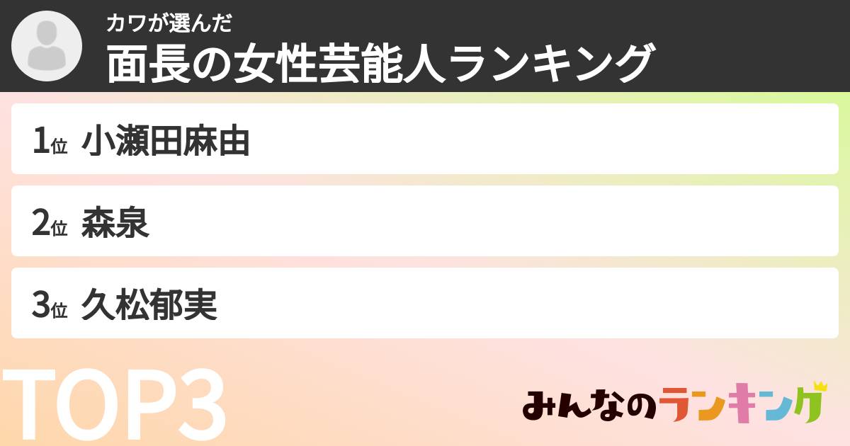 カワさんの「面長の女性芸能人ランキング」