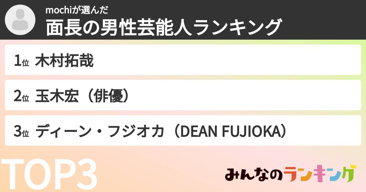 mochiさんの「面長の男性芸能人ランキング」