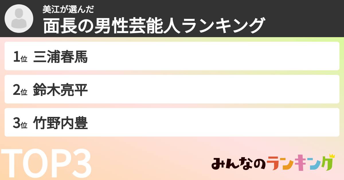美江さんの「面長の男性芸能人ランキング」