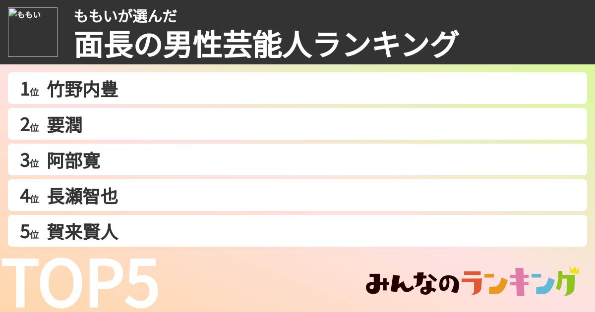 ももいさんの「面長の男性芸能人ランキング」