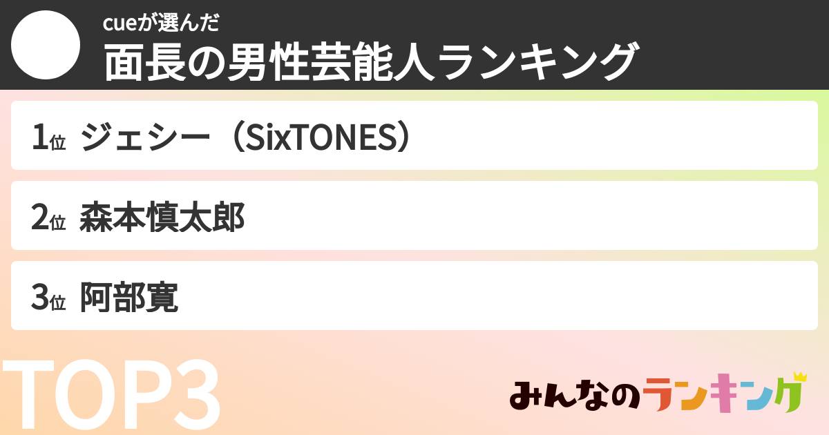 cueさんの「面長の男性芸能人ランキング」