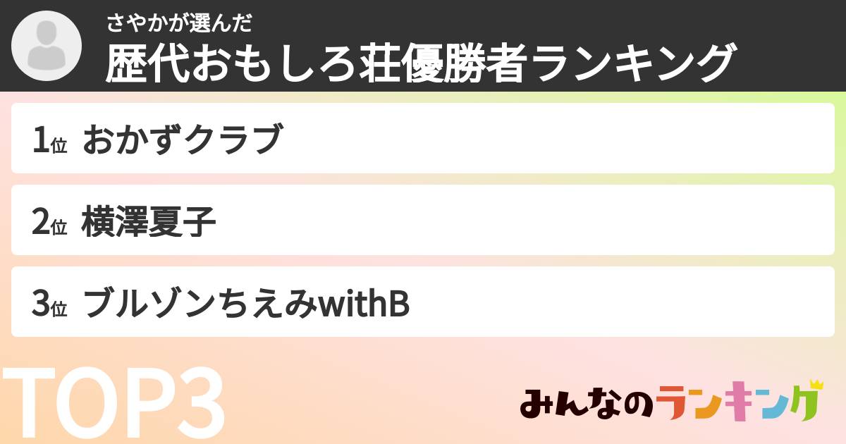 さやかさんの「歴代おもしろ荘優勝者ランキング」