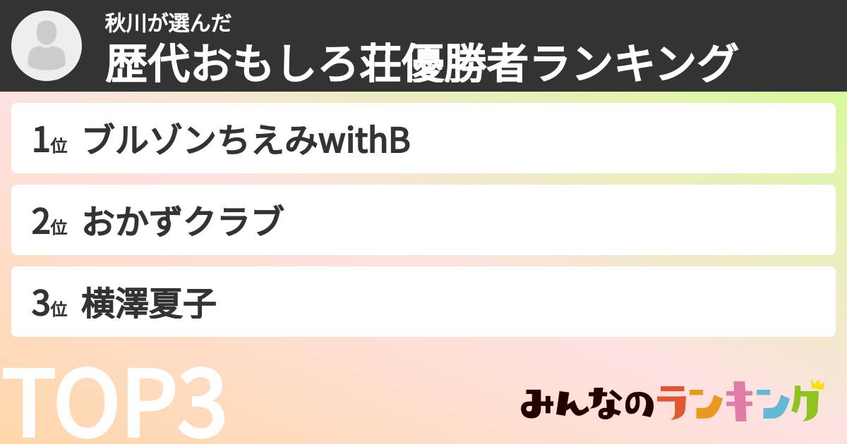秋川さんの「歴代おもしろ荘優勝者ランキング」