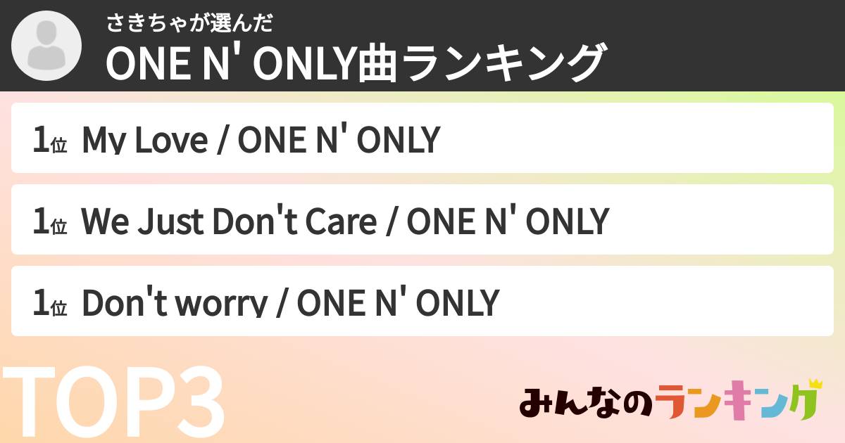 さきちゃさんの「ONE N' ONLY曲ランキング」
