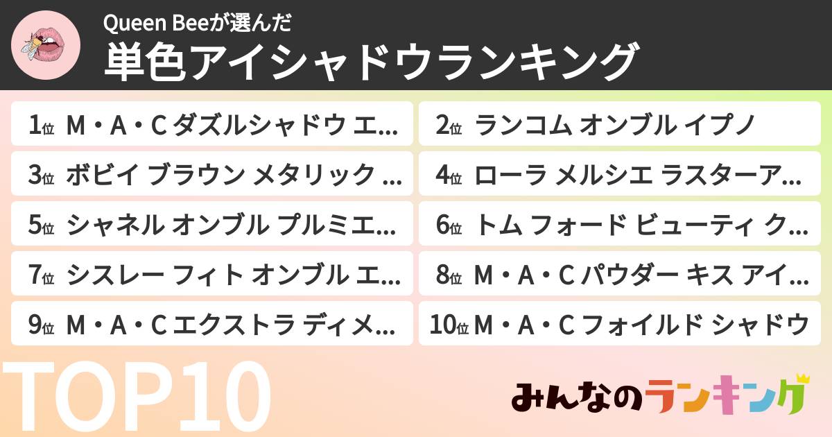 Queen Beeさんの「単色アイシャドウランキング」