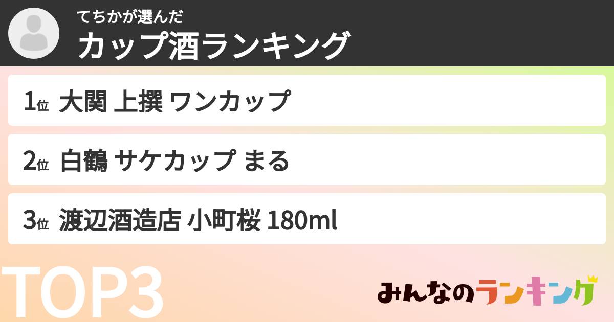 てちかさんの「カップ酒ランキング」