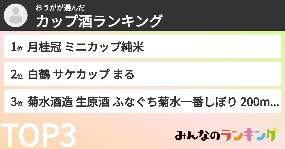 おうがさんの「カップ酒ランキング」
