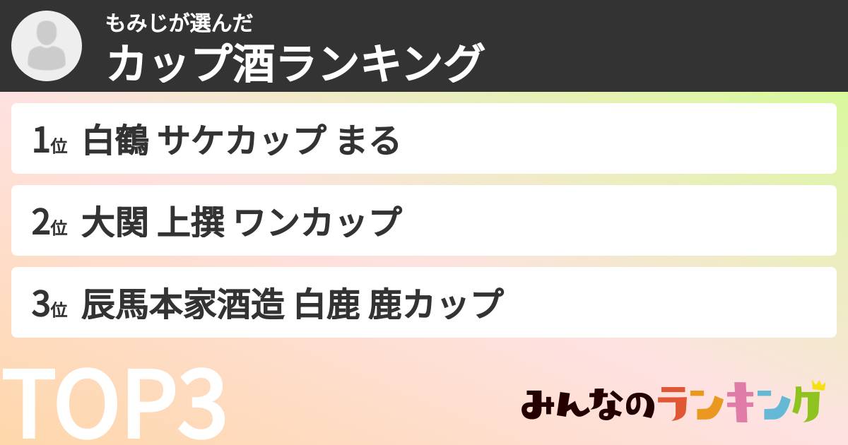 もみじさんの「カップ酒ランキング」