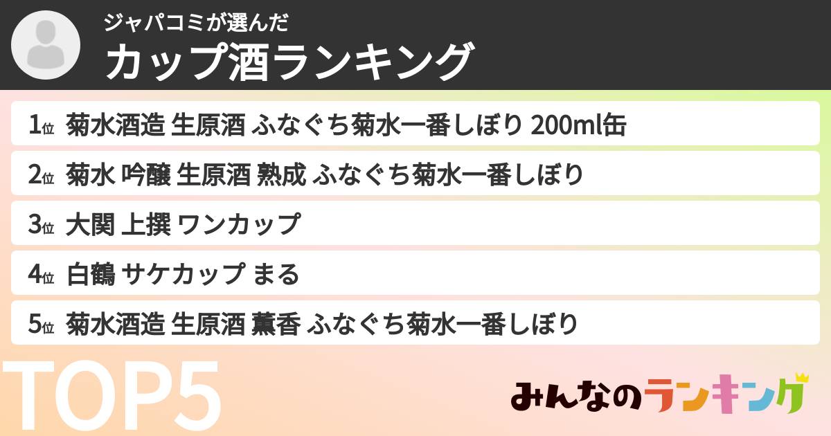 ジャパコミさんの「カップ酒ランキング」