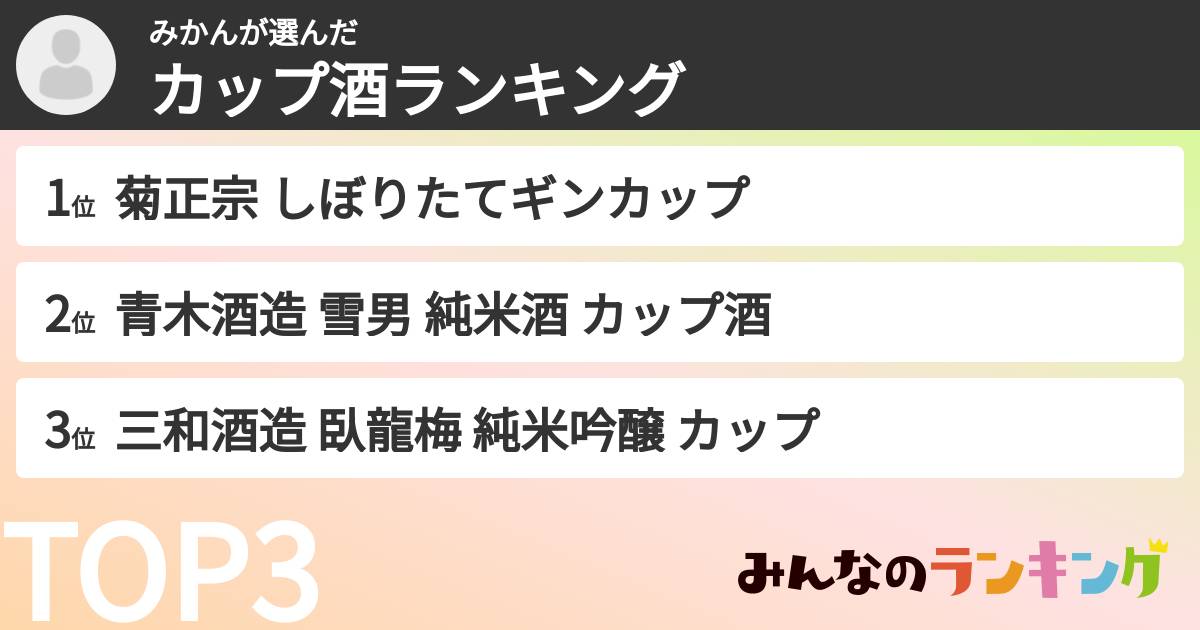 みかんさんの「カップ酒ランキング」