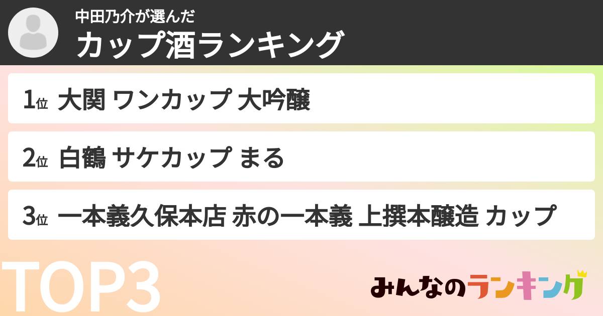 中田乃介さんの「カップ酒ランキング」