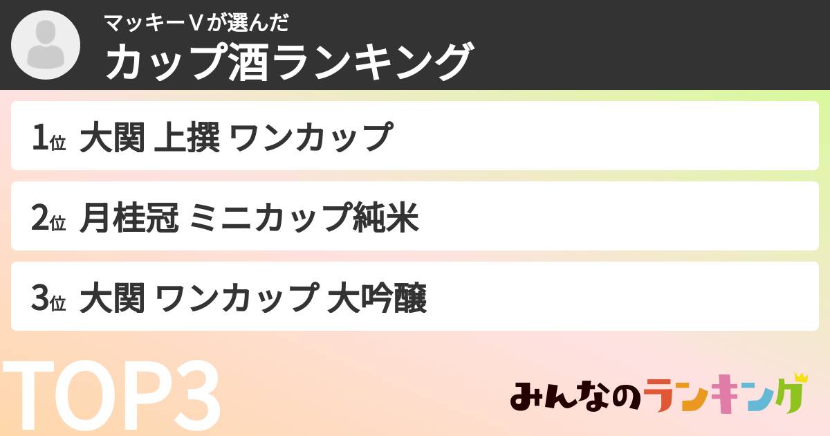 マッキーＶさんの「カップ酒ランキング」