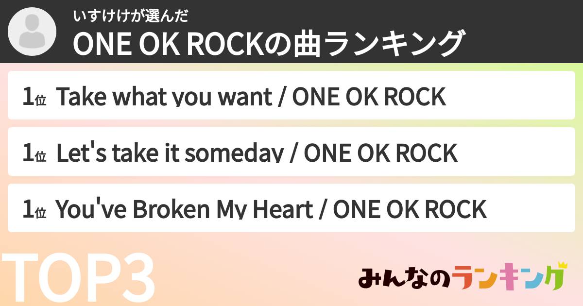 いすけけさんの「ONE OK ROCKの曲ランキング」