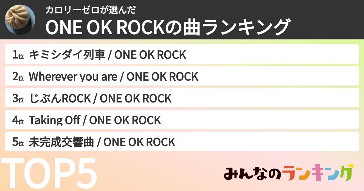 カロリーゼロさんの「ONE OK ROCKの曲ランキング」