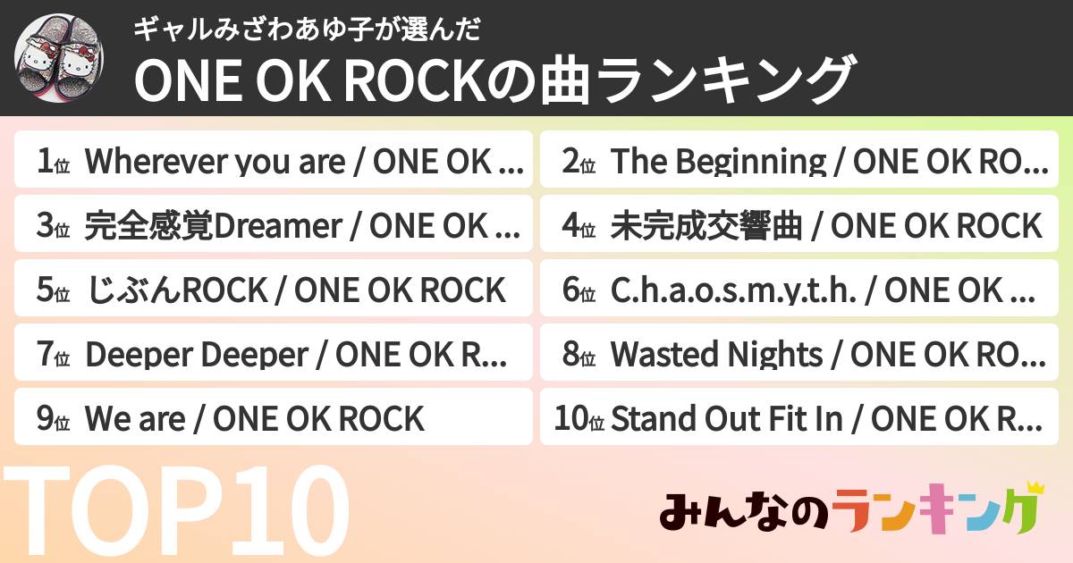 ギャルみざわあゆ子さんの「ONE OK ROCKの曲ランキング」