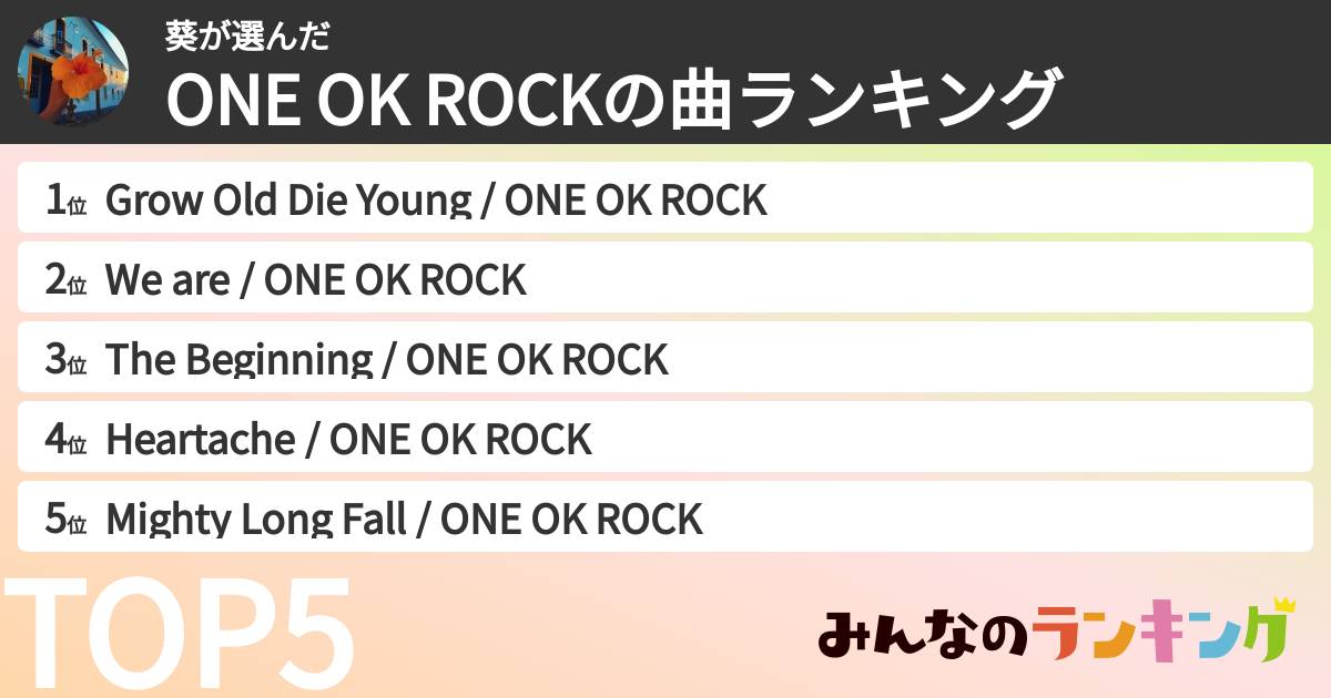 葵さんの「ONE OK ROCKの曲ランキング」